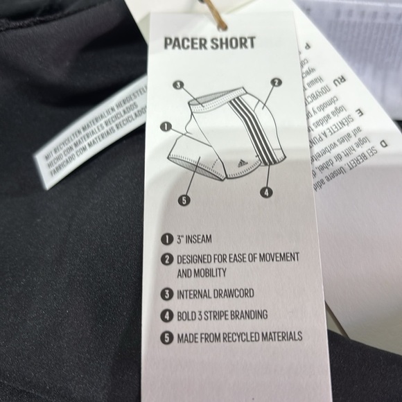 Adidas Pacer Athletic Shorts,elastic waist,drawcord,water absorbent,feel dry - Picture 9 of 10